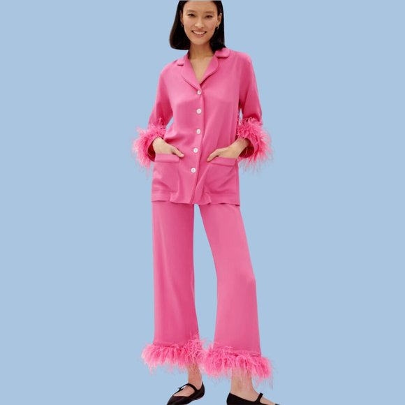 SLEEPER Party Pajamas Set With Detachable Feathers In Hot Pink - Picture 2 of 3